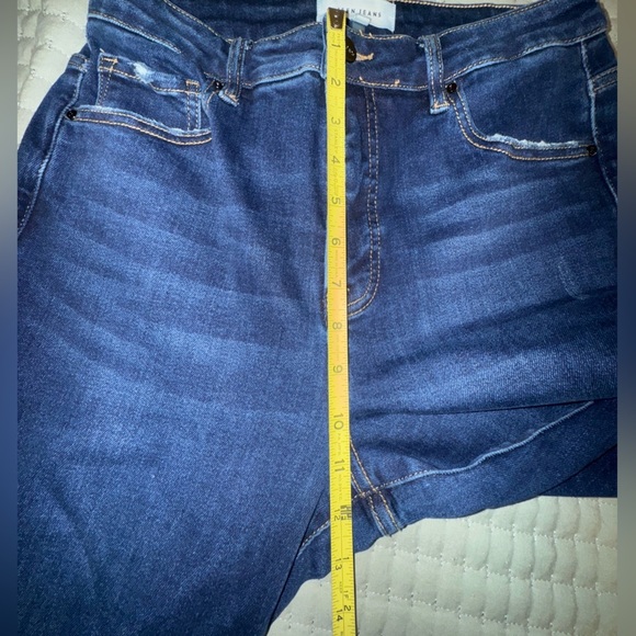 Risen Full Size High Rise Frayed Hem Flare Jeans. Size Jr 9. Dark blue. EUC - Picture 14 of 15
